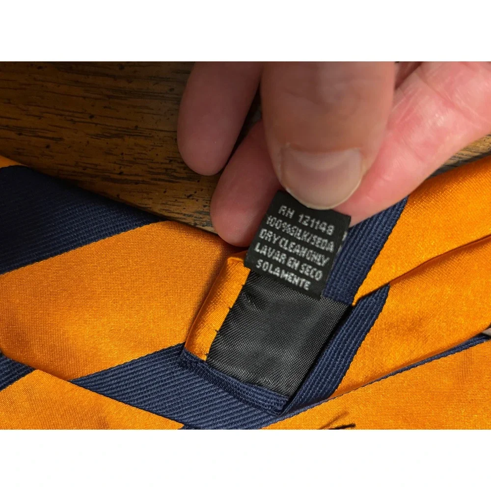 US Polo Assn‎ Mens Silk Necktie Orange Navy Blue Striped Repp Tie 57x3.5